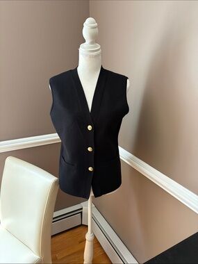 Rachel Zoe Black Sleeveless Vest with Gold Buttons